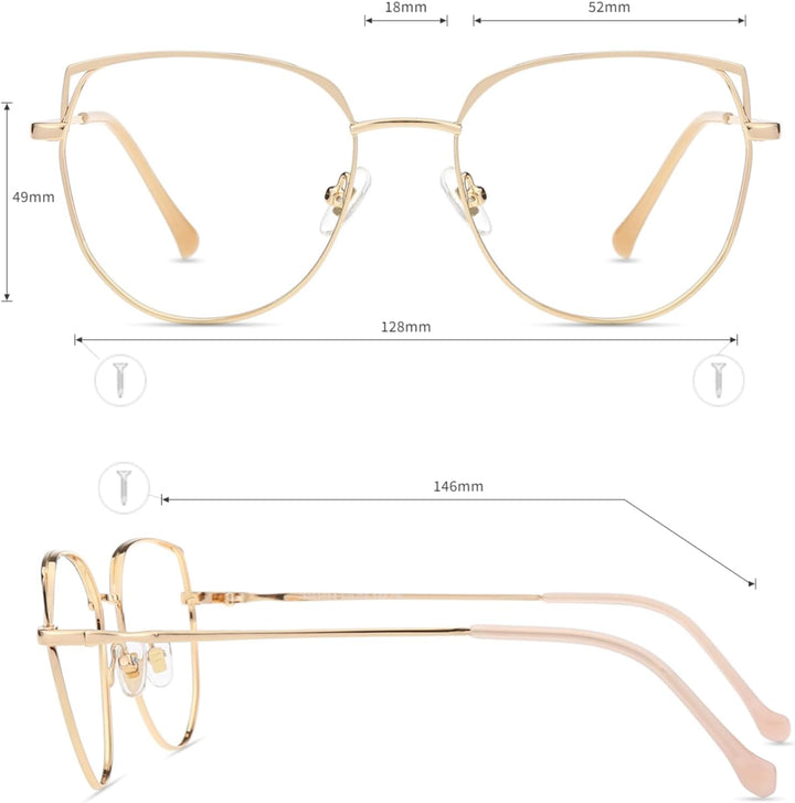 Firmoo Computer Brille Damen, Blaulichtfilter Brille ohne Sehstärke Entspiegelte Vollrand Metallbril