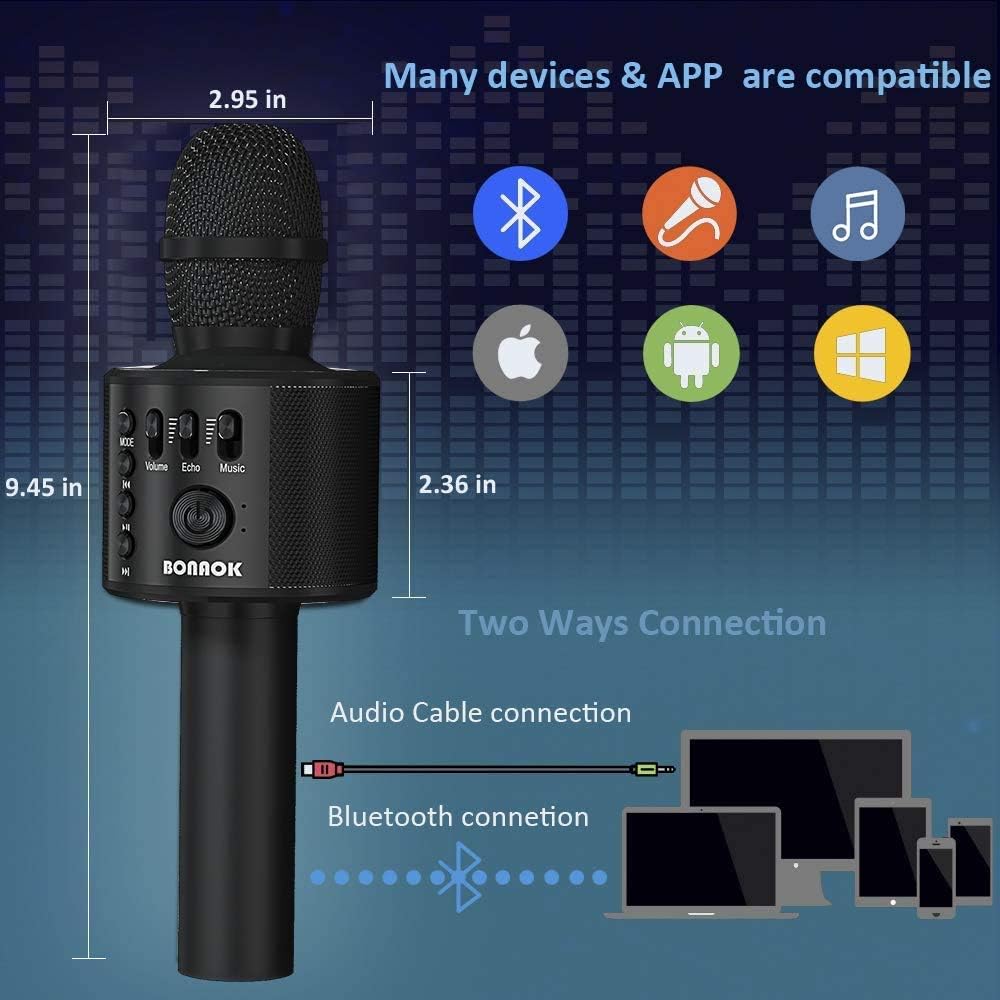 BONAOK Bluetooth Karaoke Mikrophon Erwachsene, Tragbares 3 in 1 Karaoke Mic, Handmikrofon Home Gebur