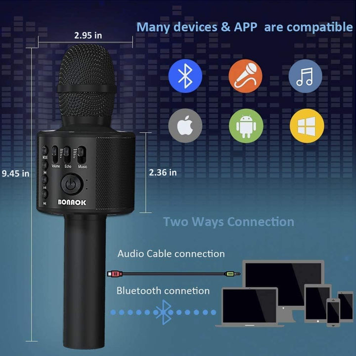BONAOK Bluetooth Karaoke Mikrophon Erwachsene, Tragbares 3 in 1 Karaoke Mic, Handmikrofon Home Gebur