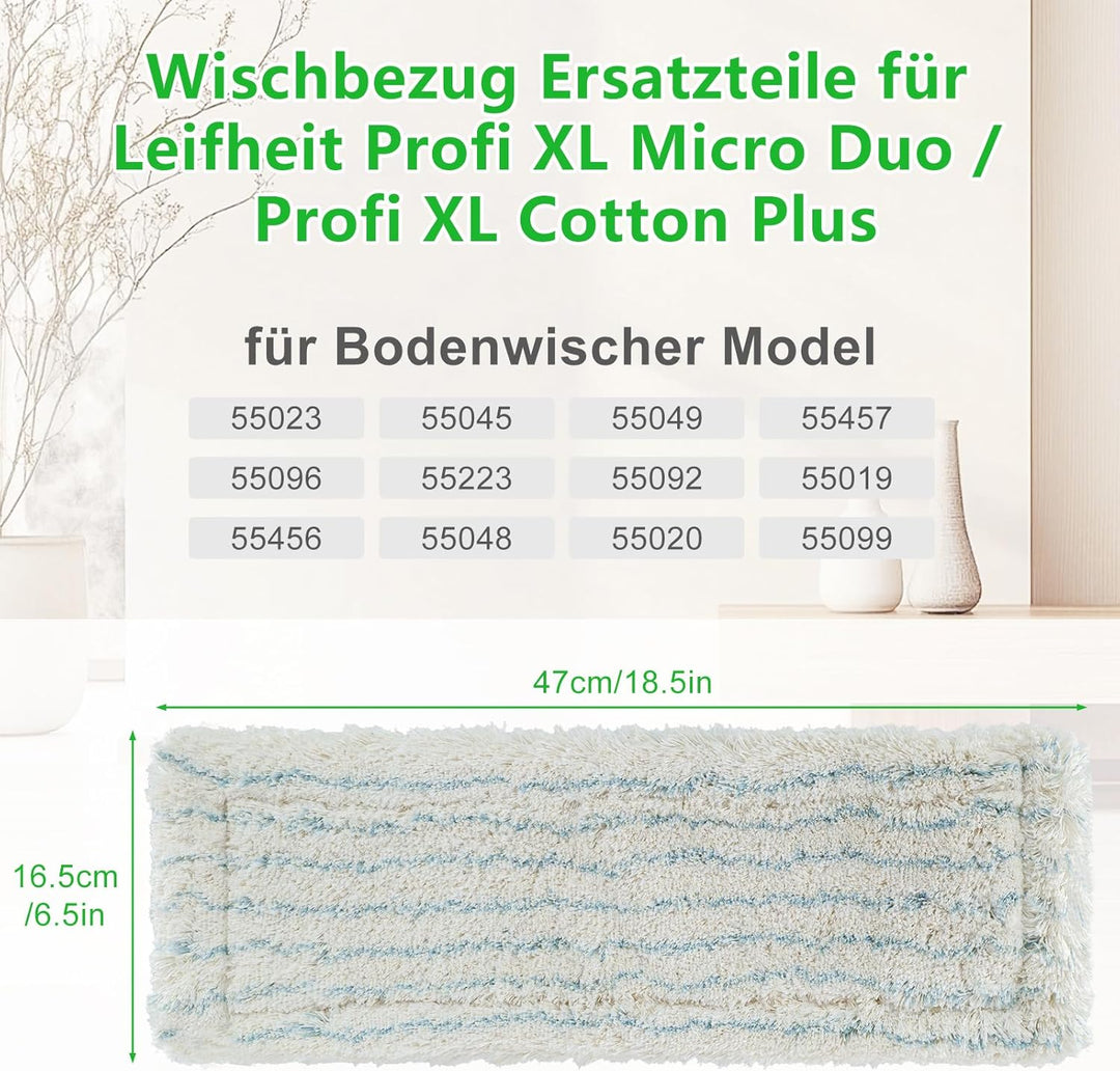 4 Stück Ersatz-Wischbezüge für Leifheit Profi XL Micro Duo / Profi XL Cotton Plus, Bodenwischer Ersa