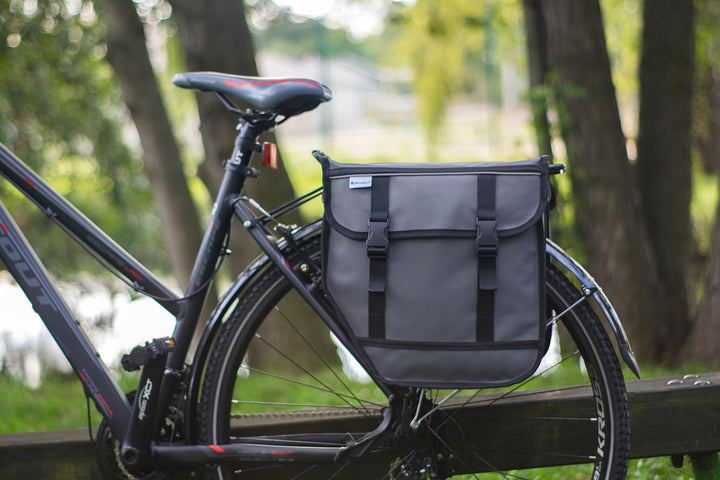 BikyBag Model M – Doppelte Fahrradtaschen für Gepäckträger (Grau), Grau