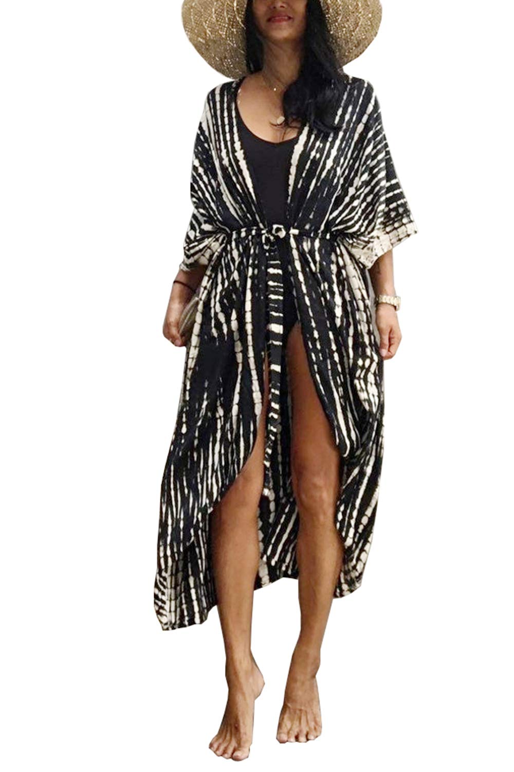 YouKD Böhmische Kimono-Langarm-Strickjacke Strand Badeanzug vertuschen Maxikleid für Frauen