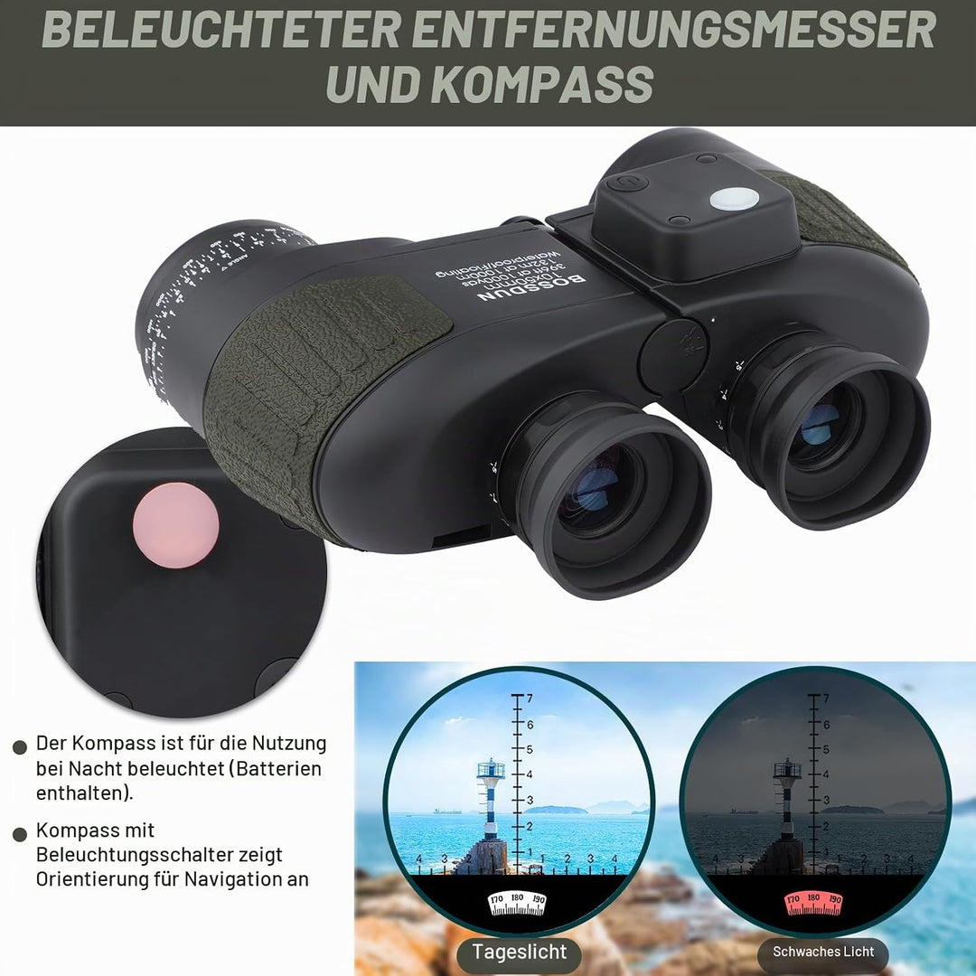 10x50 Fernglas,Fernglas mit Nachtsicht Entfernungsmesser und Kompass, für Wassersport-Enthusiasten u
