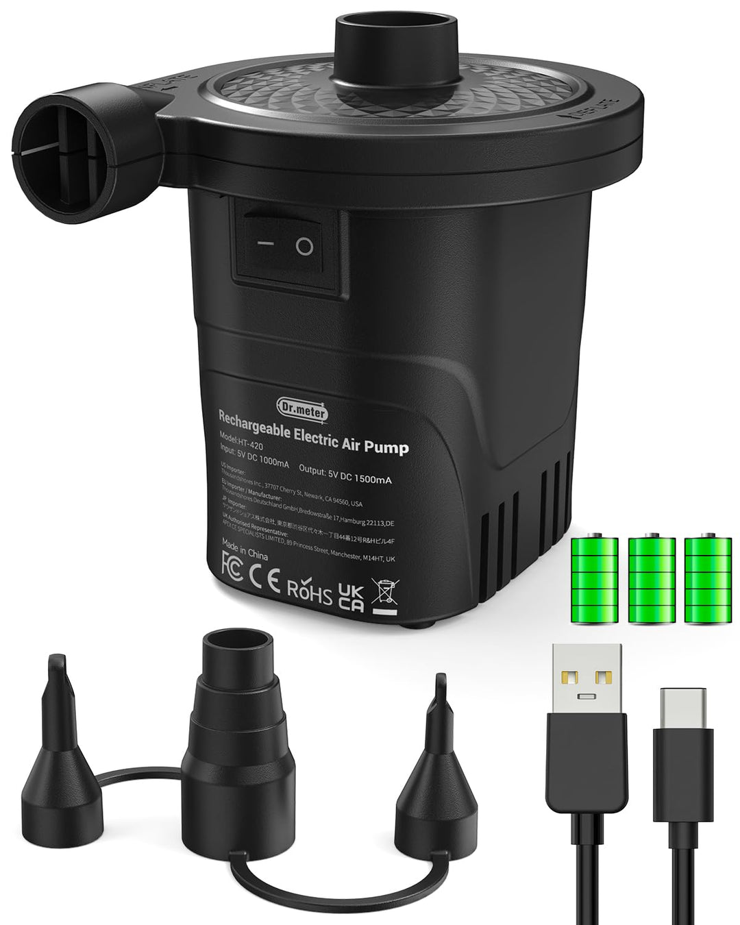 Elektrische Luftpumpe, Dr.meter 4000mAh Wiederaufladbare Akku Luftpumpe 2 in 1 Tragbarkeit Luftpumpe