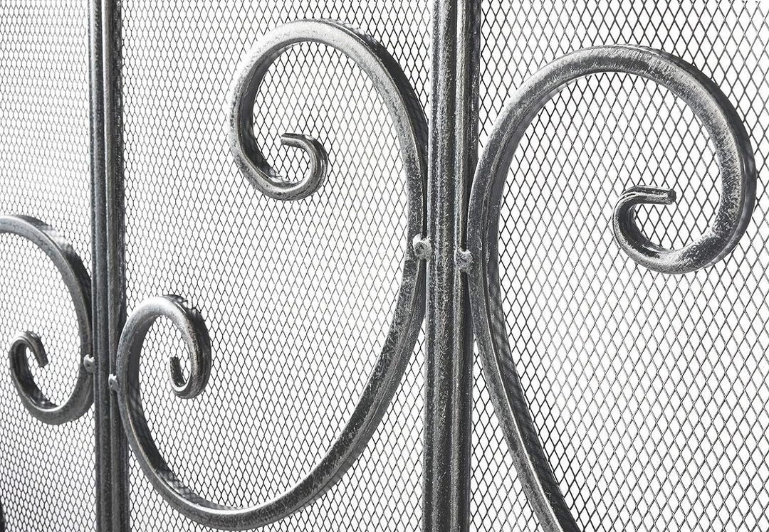 Kaminschutzgitter Funkenschutz aus Metall schwarz Silber gebürstet 85 cm