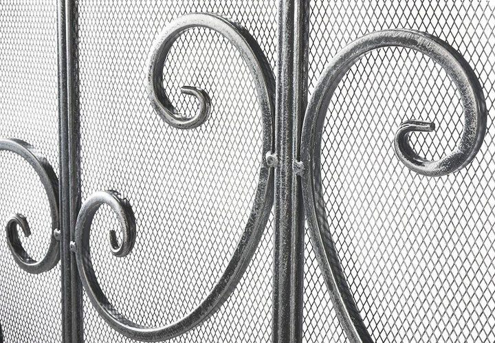 Kaminschutzgitter Funkenschutz aus Metall schwarz Silber gebürstet 85 cm