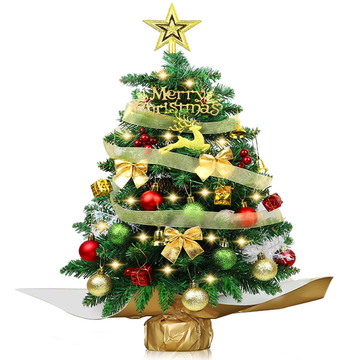 60cm Mini Weihnachtsbaum mit LED Beleuchtung,Kleiner Künstlicher Weihnachtsbaum mit Beeren Weihnacht