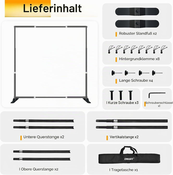 EMART Banner Ständer 3 x 3 m, Verstellbarer Hintergrund Ständer, Foto Hintergrundständer für Studio,