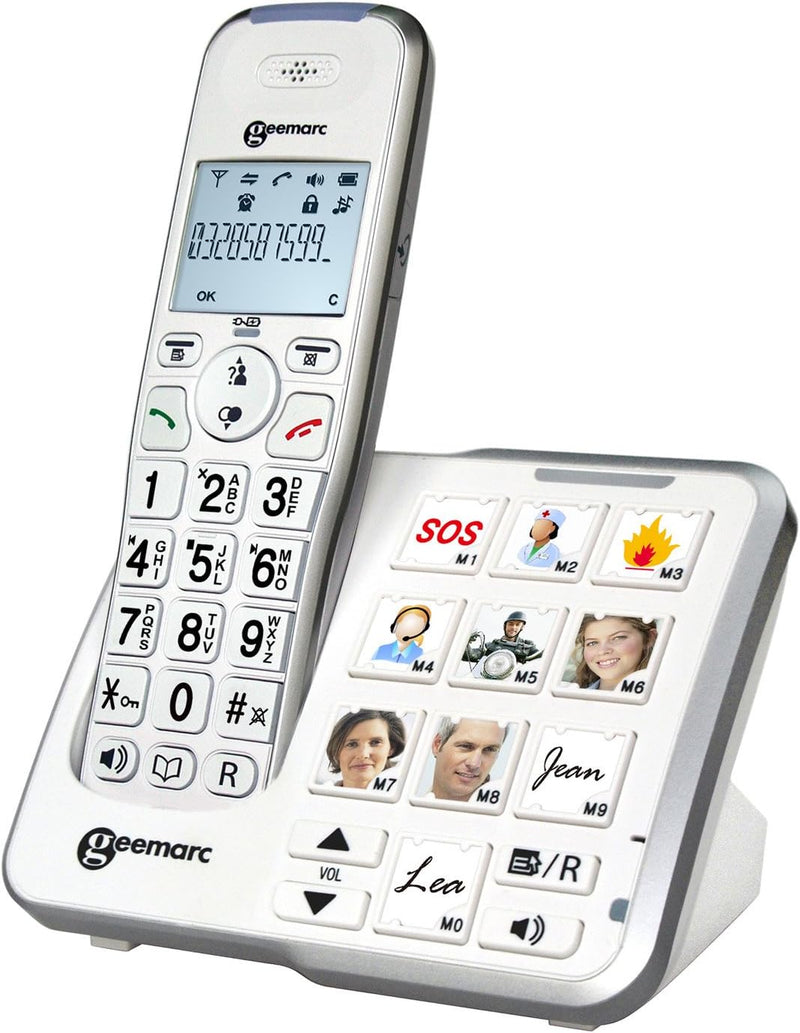 Geemarc AmpliDECT 295 Photo Grosstastentelefon mit 10 Direktwahl-Fototasten und optischer Anrufanzei