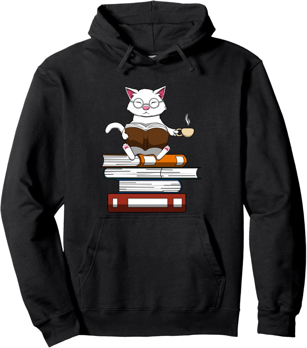 Katze Bücher und Kaffee Niedliches Kätzchen Pullover Hoodie