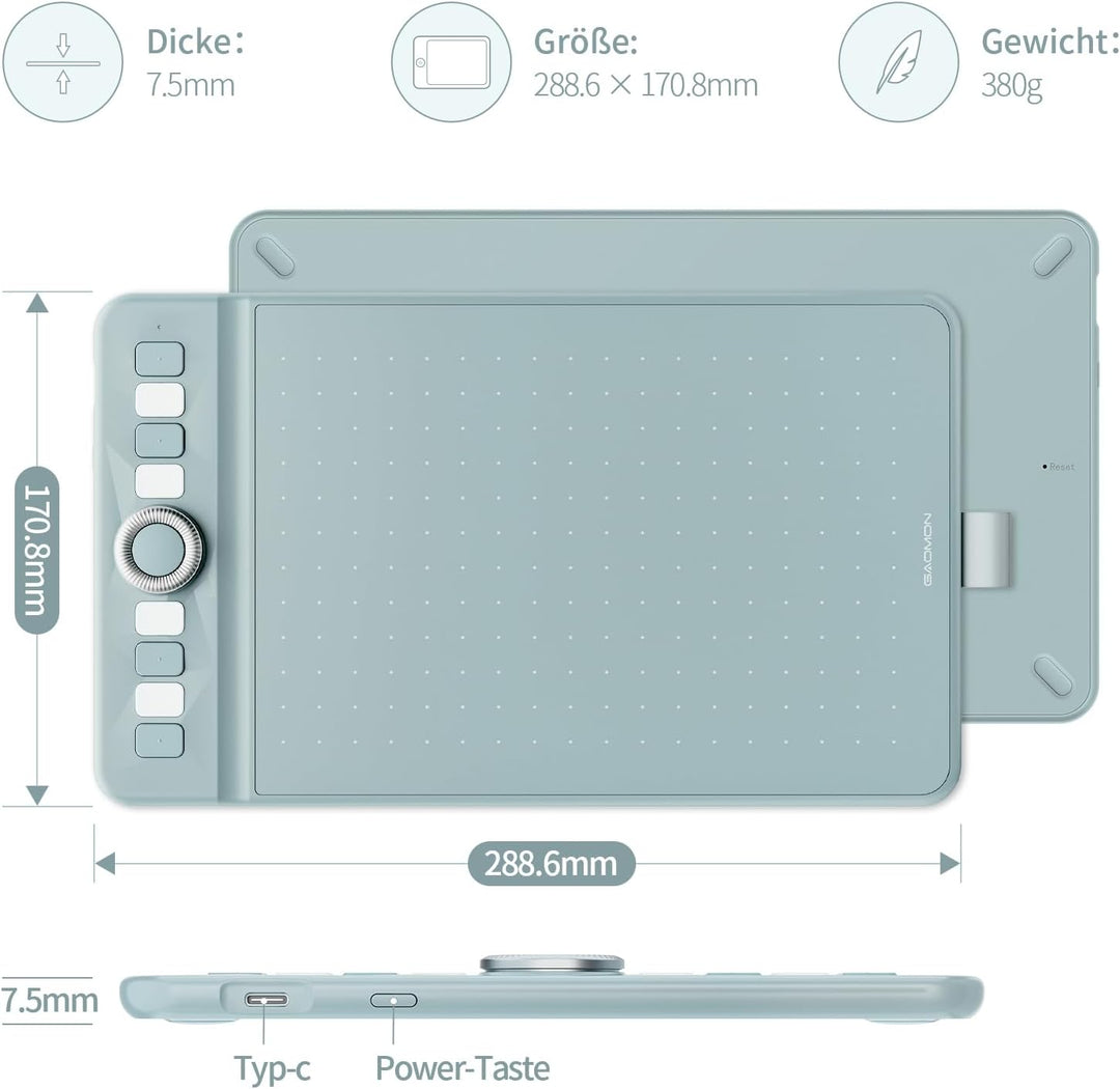 GAOMON WH851 Drahtloses Grafiktablett, Batteriefreier AP519 Digitaler Stift, 8 Programmierbare Druck