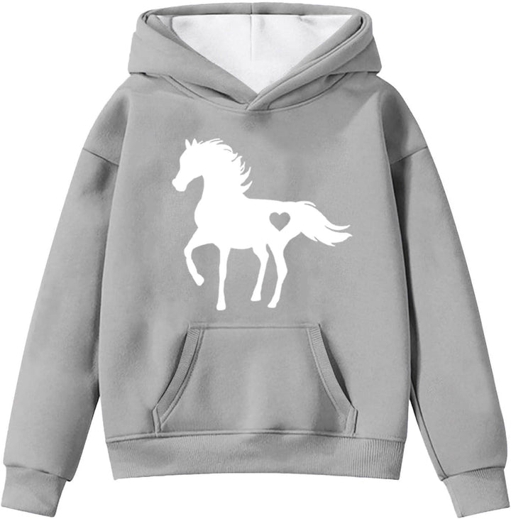 Vuncio Kapuzenpullover Kinder Mädchen Elegant Winter Pferde Sweatshirt Mit Kapuze Mädchen Pullover H