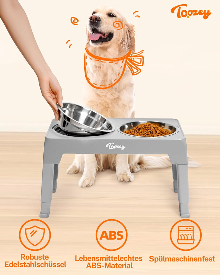 Toozey Hundenapf, Futterstation mit 2X 1200ml Edelstahlnäpfen, für mittlere & grosse Hunde，4 Höhenve