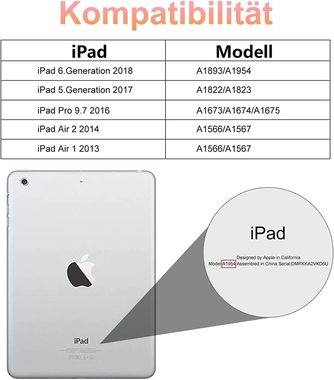 IVEOPPE Tastatur iPad 6. Generation - Tastatur Hülle für iPad 9.7, Magnetisch Abnehmbarer QWERTZ Blu