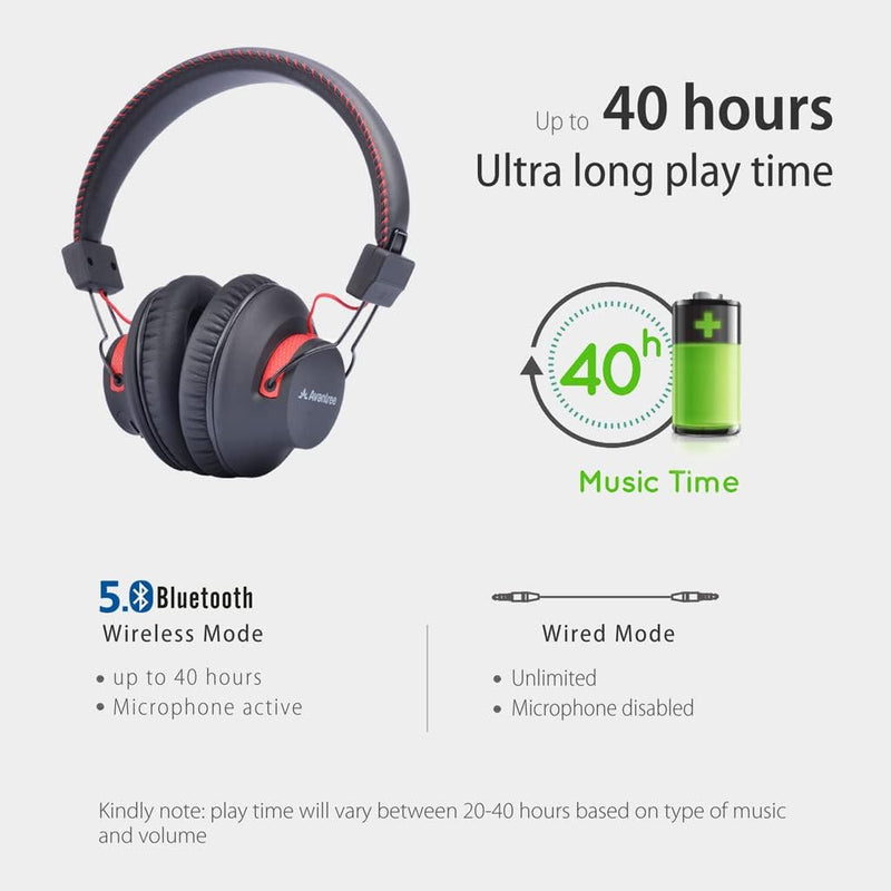 Avantree Audition – Bluetooth Over Ear Kopfhörer & Mikrofon für PC mit 40 Stunden Akkulaufzeit, kabe