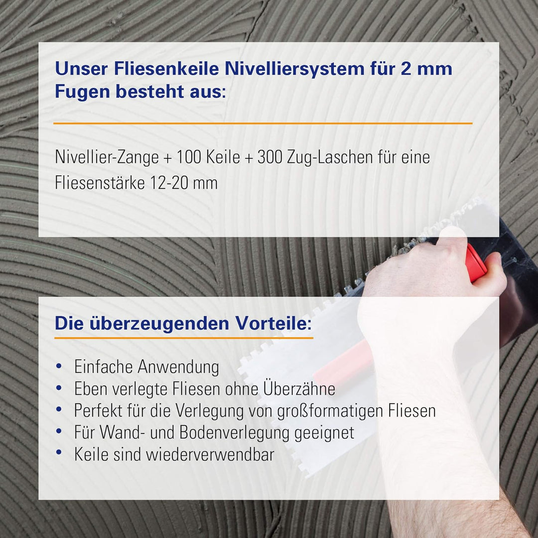 Karl Dahm Fliesen Nivelliersystem/Fliesenkeile Nivelliersystem für 2 mm Fugen: Nivellier-Zange + 100