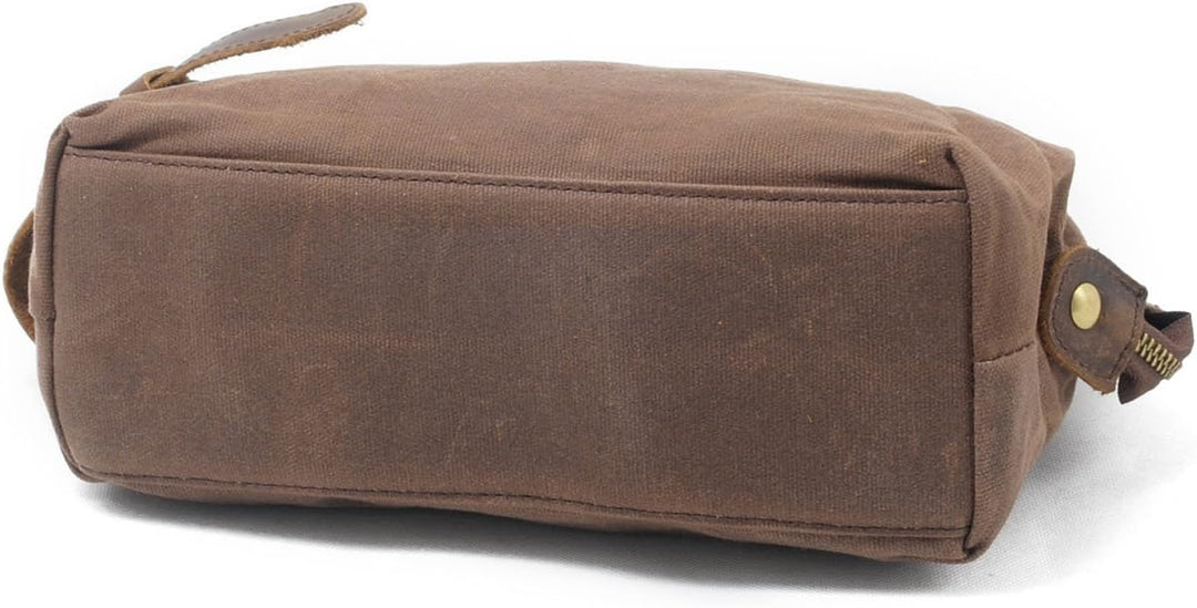 Neuleben Kulturtasche Wasserdicht Vintage Canvas Leder Damen Herren Kosmetiktasche Kulturbeutel für