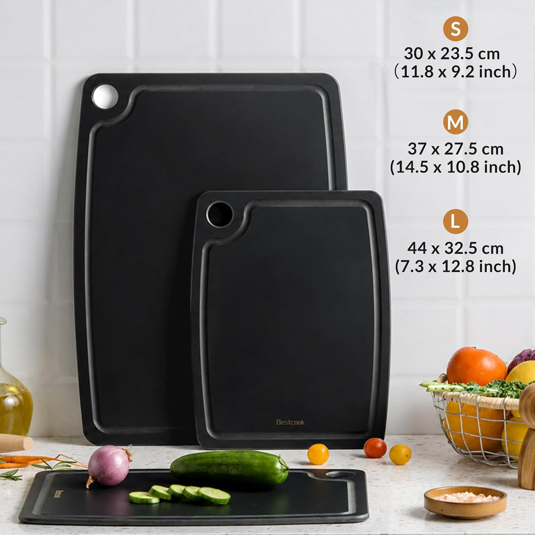 BESTCOOK Schneidebrett aus Holzfaser für die Küche, Spülmaschinenfest, mit Saftrille, BPA-frei, Lang