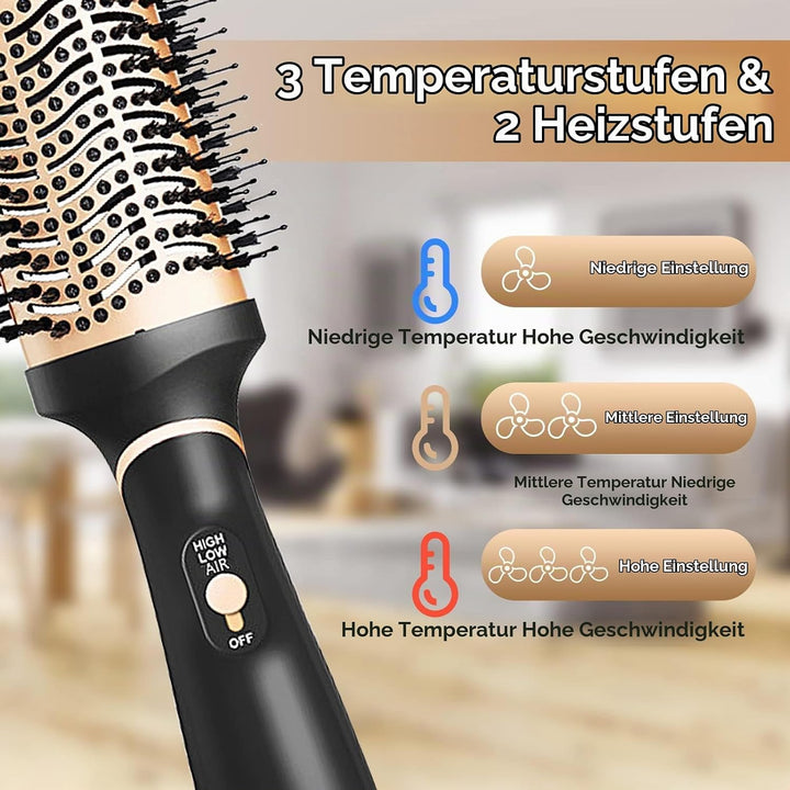 Bizcasa Warmluftbürste-1000W 4 In 1 One-Step Föhnbürste Rundbürstenföhn Heissluftbürste,3 Temperatur