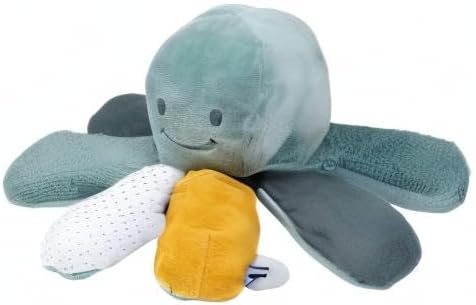 Nattou Aktiv-Kuscheltier aus Baumwolle und Polyester, Kuscheltier-Oktopus mit Rassel und Quietsche,