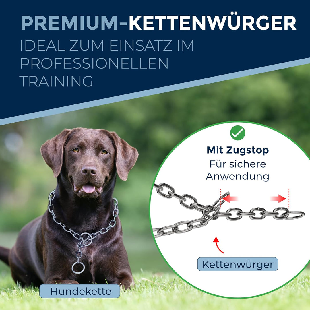 rostfreie Kombikette für Hunde - das ORIGINAL mit Zugstop - Edelstahl Hundekette Kettenhalsband kurz