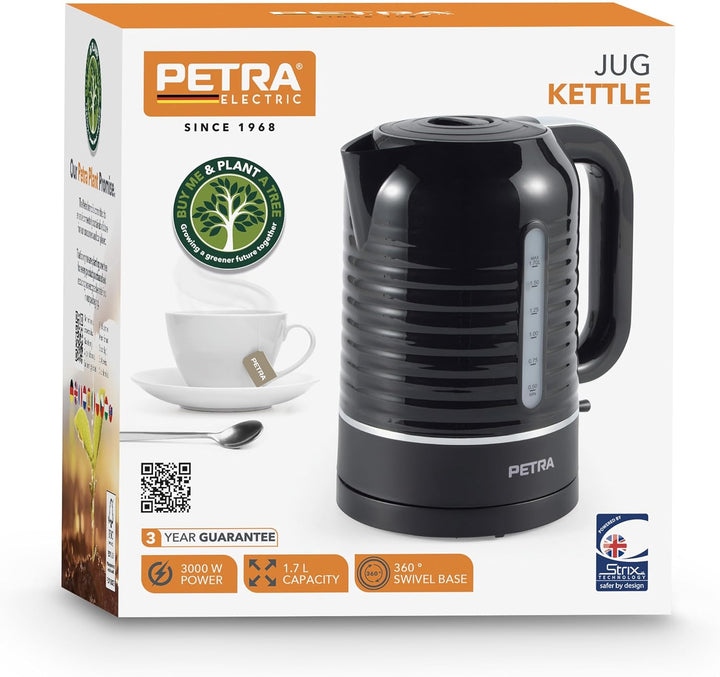 Petra PT5572BLKVDE Elektrischer 1.7L Wasserkocher – 3000W Schnellkochen, Wasserstandsanzeige, Antika