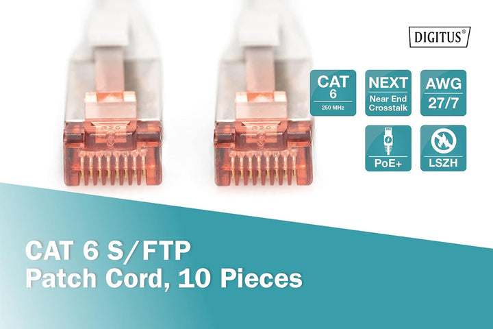 DIGITUS LAN Kabel Cat 6 - 3m - 10 Stück - RJ45 Netzwerkkabel - S/FTP Geschirmt - Kompatibel zu Cat 6