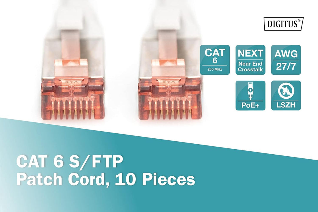 DIGITUS LAN Kabel Cat 6 - 5m - 10 Stück - RJ45 Netzwerkkabel - S/FTP Geschirmt - Kompatibel zu Cat 6