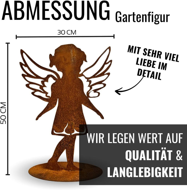 Terma Gartenfiguren rost Weihnachts Engel 50 cm Grabdeko Metall Stahl Rost Edelrost Gartendeko Weihn