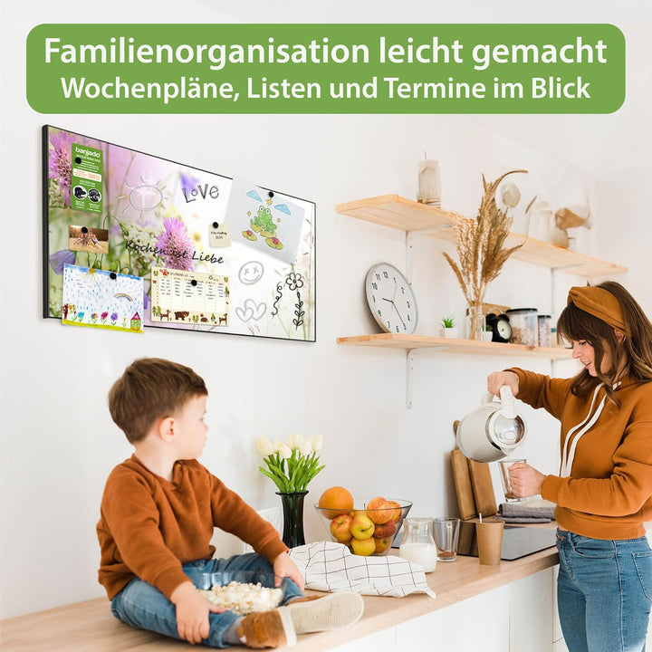 banjado Magnettafel schwarz 78 x 37cm / Magnetwand Metall/Magnetpinnwand als Memoboard/Pinnwand Magn