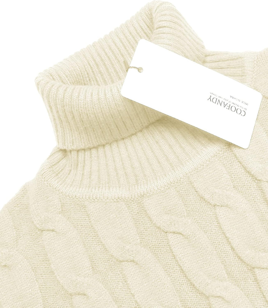 COOFANDY Herren Rollkragen Pullover Zopfmuster Feinstrick Pulli S Beige, S Beige