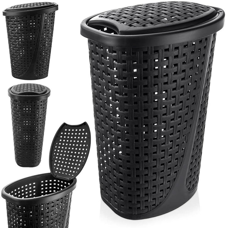 Wäschekorb Wäschetonne Wäschesammler Wäschebox Wäschebehälter mit Deckel schmal schwarz 45 L 41x32x6