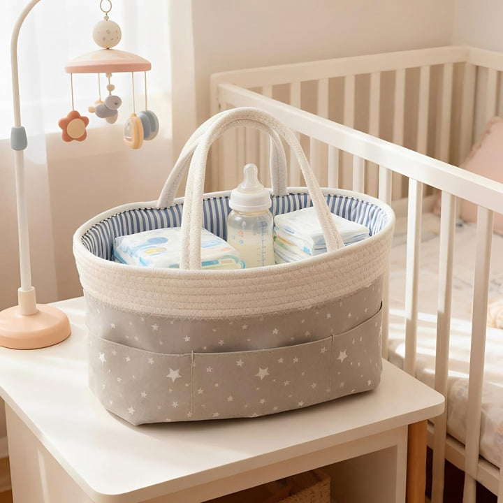 Wickeltisch Organizer, Baby Organizer Korb mit Fächern & Griffen, Aufbewahrungskorb für Wickeltasche