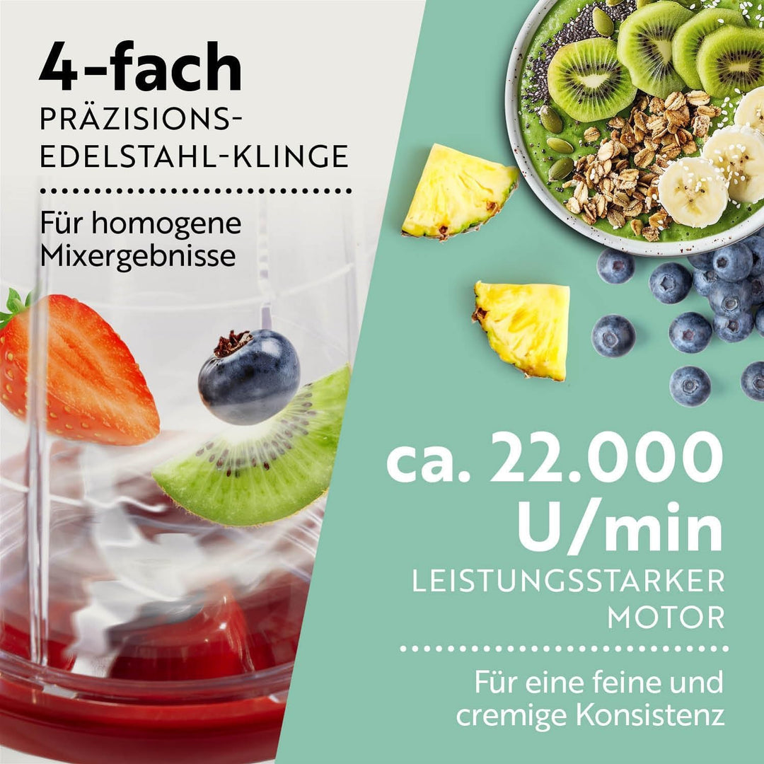 GOURMETmaxx Mr. Magic Mixer | Smoothie Maker - 4-tlg. | Standmixer mit Mixbecher & Frischhaltedeckel