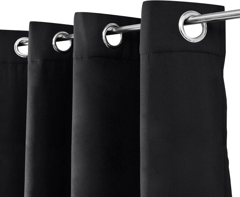 Beautissu 2er Set Thermovorhang Gardine 140x245 cm Schwarz – Ösen Thermogardine Set – Ösenvorhang is