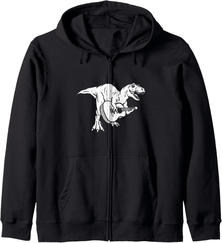 Dinosaur and Acoustic Guitar Funny Tyrannosaurus Music Retro Kapuzenjacke