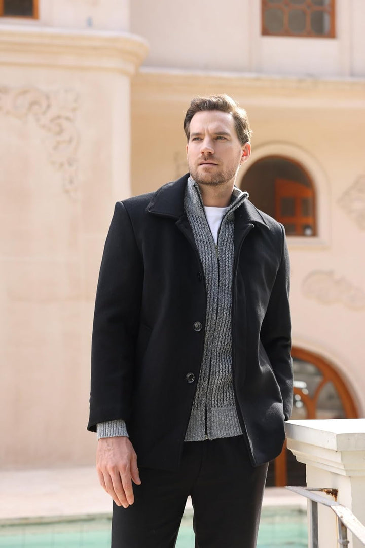 YOUTHUP Mantel Herren Wolle Kurzmantel Regular Fit Winter Wollmantel Kurz Herrenmantel für Business