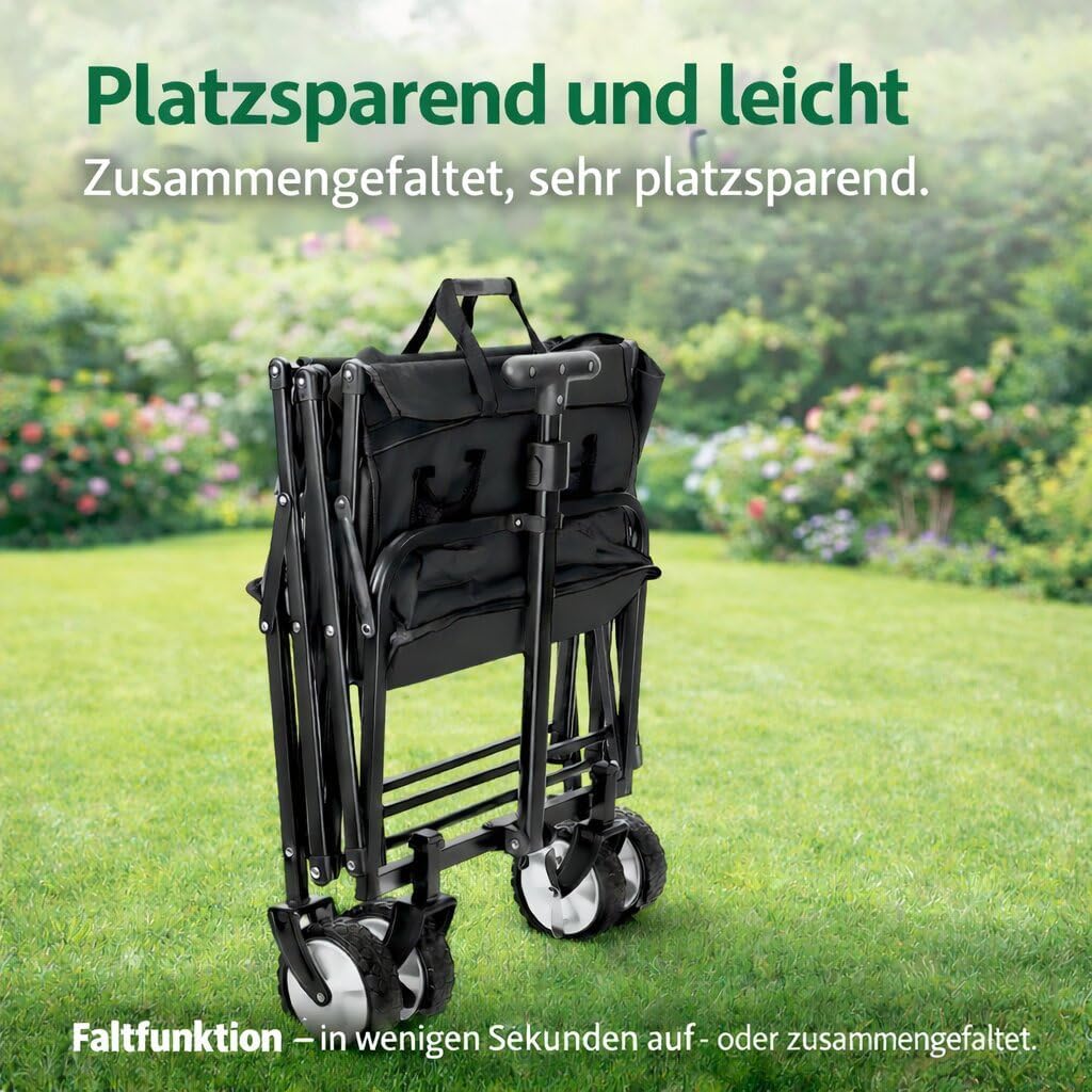 BigDean Bollerwagen faltbar bis 80kg schwarz - kompakter Transportwagen klappbar - Handwagen für Cam