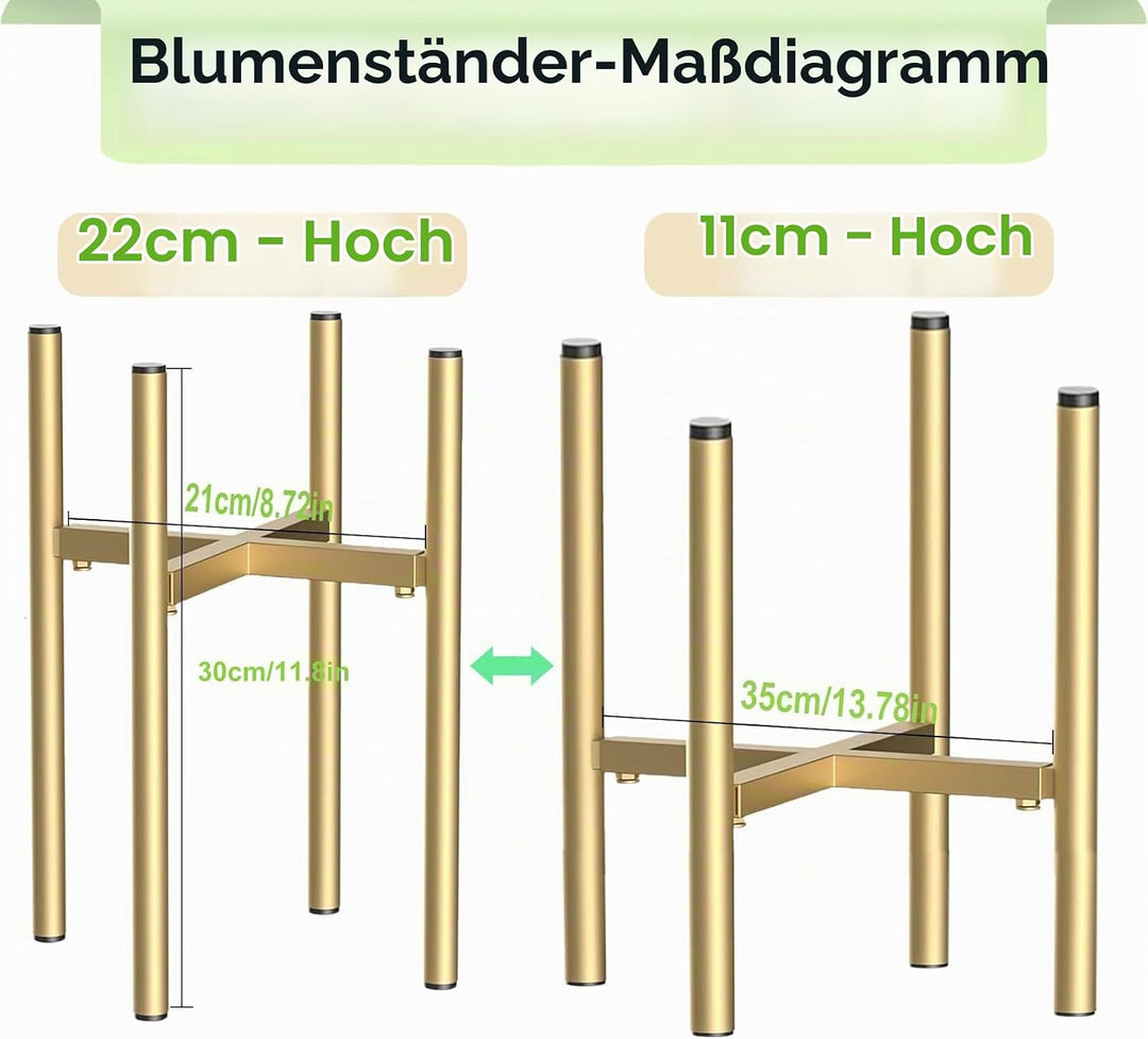 Verstellbarer Pflanzenständer, Blumenständer metall Gold, 21cm-35cm, Blumenhocker Pflanzenregal, Blu