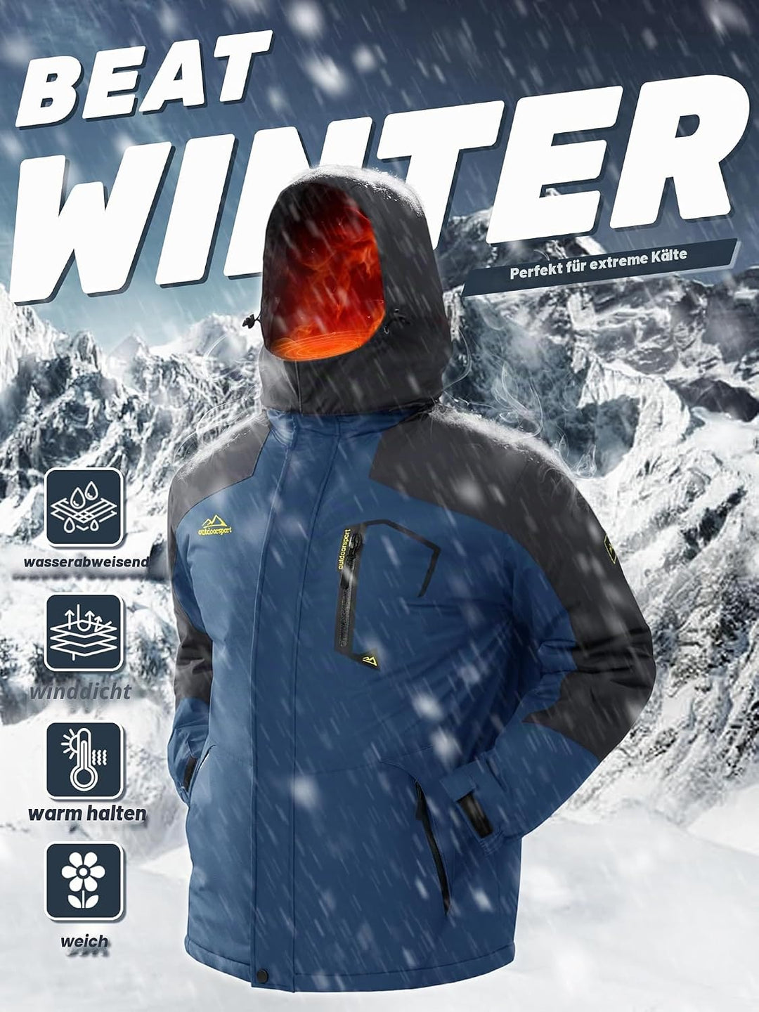 TACVASEN Herren Winter Wasserdichte Winddichte Winterjacke Warme Fleece-Futter Ski Regenmantel mit K