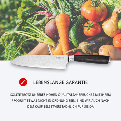 Böker SOLINGEN® Meisterklinge Damast Santoku - extrem scharfes Profi Kochmesser mit 16,5 cm Hybrid D