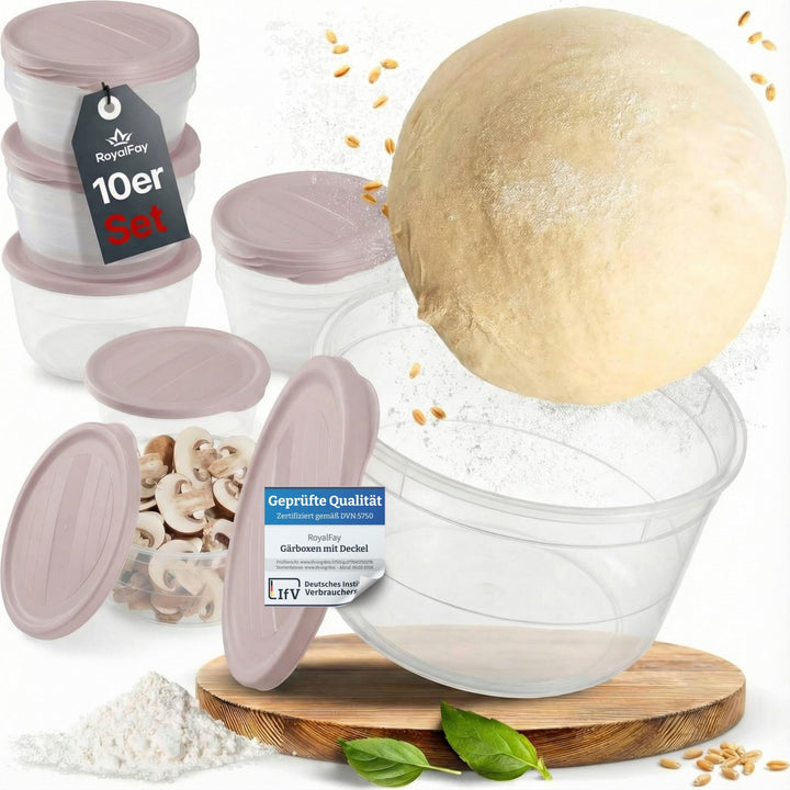 RoyalFay Pizzaballenbox Piccolo 10 Stück mit Deckel Farbe rose Pizzateigballen Zutatenbehälter Gärbo
