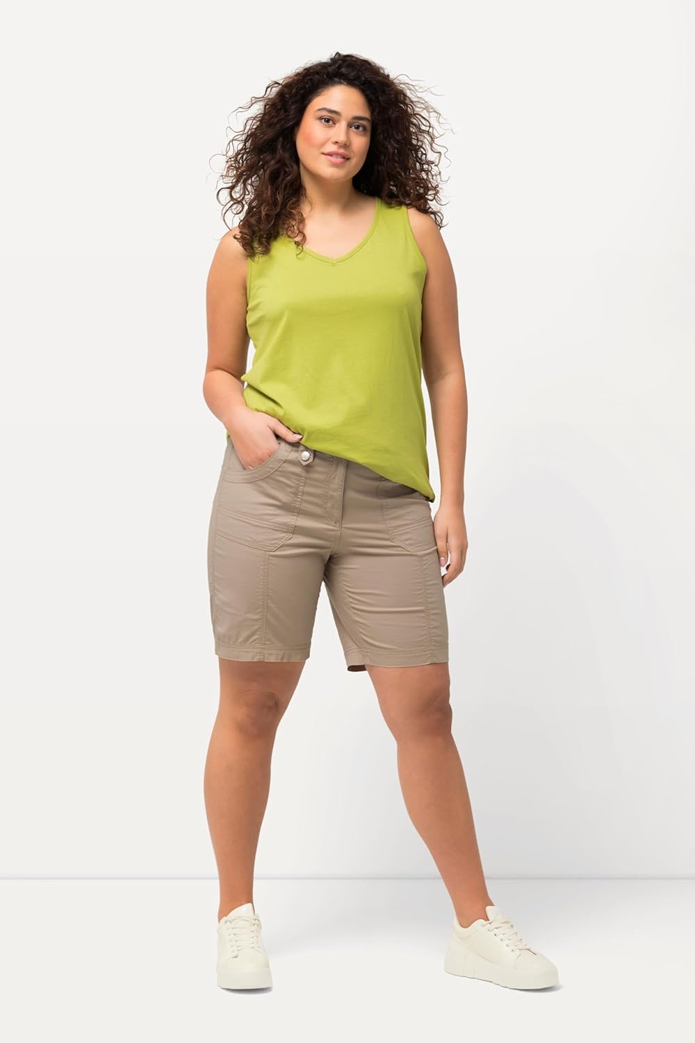 Ulla Popken Damen grosse Grössen Übergrössen Plus Size Cargo-Bermuda, Komfortbund, 4-Pocket-Schnitt