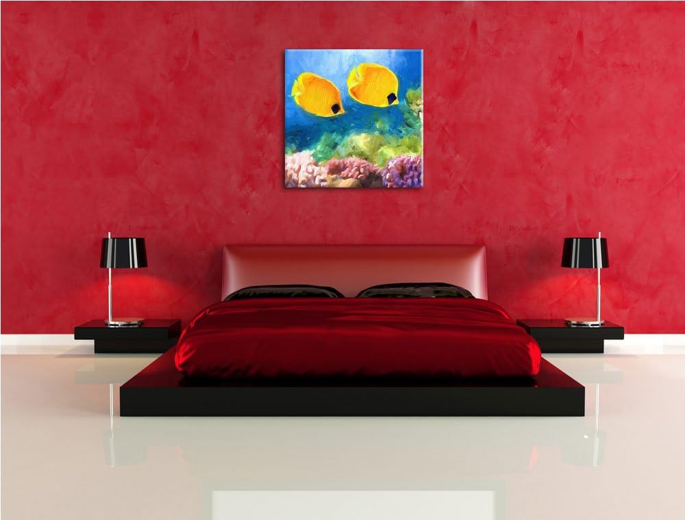 Pixxprint Fische über Korallenriff als Leinwandbild/Grösse: 70x70 cm/Wandbild/Kunstdruck/fertig besp