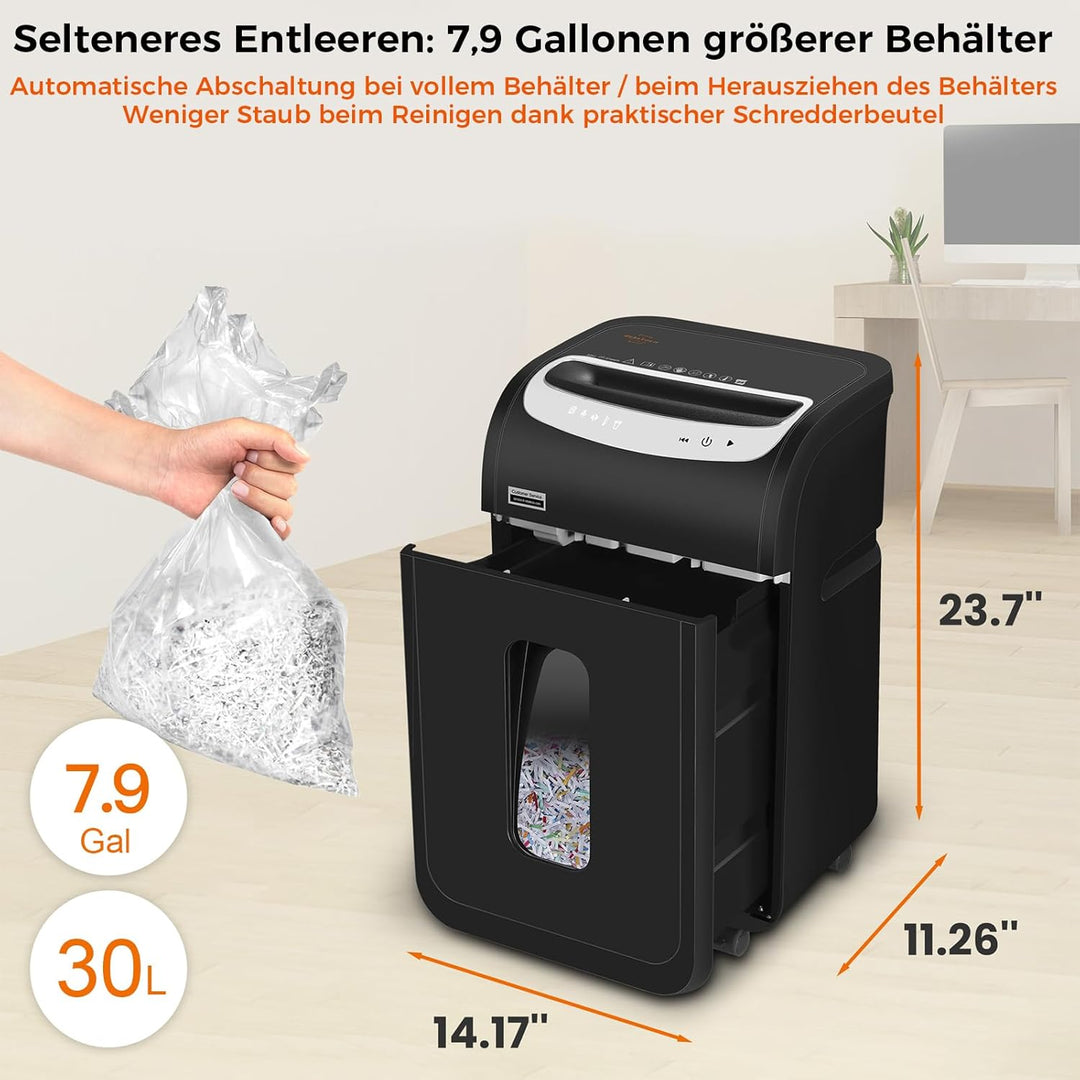 VidaTeco Aktenvernichter für Büro und Homeoffice, 25 Blatt P4 Reisswolf mit 40 Minuten,Kreuzschnitt