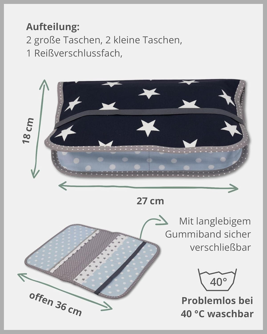 ULLENBOOM ® Windeltasche für unterwegs (Made in EU) - Wickeltasche für bis zu 3 Windeln, Feuchttüche