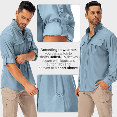 Hemd Herren Safari UPF50+ UV Schutz Wanderhemd Herren Langarm Funktionshemd Outdoorhemd Atmungsaktiv