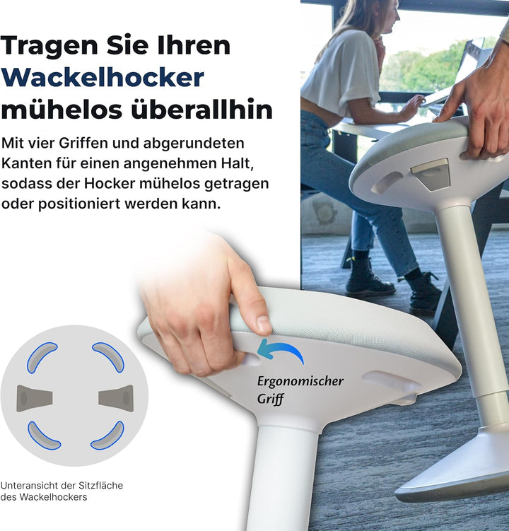 Backerz ergonomischer Wackel-Hocker - Bürohocker mit 55-80 cm Höhenverstellbar, Stehhocker, Arbeitsh
