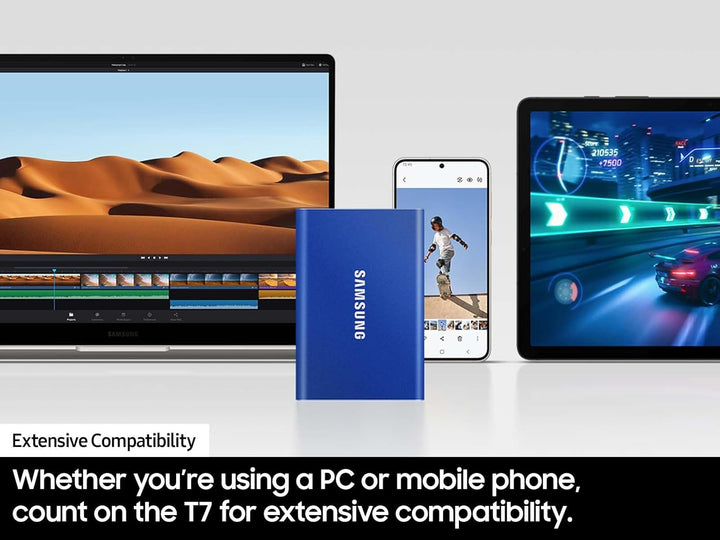 SAMSUNG T7 tragbare SSD, 2 TB externes Solid-State-Laufwerk, Geschwindigkeiten bis zu 1.050 MB/s, US