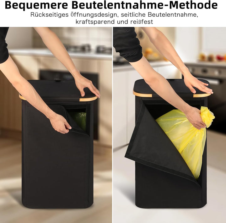 Gelber Sack Ständer 100L mit Deckel - Mülleimer für Gelbe Säcke, Bambusrahmen, Fester Stand & Klettv